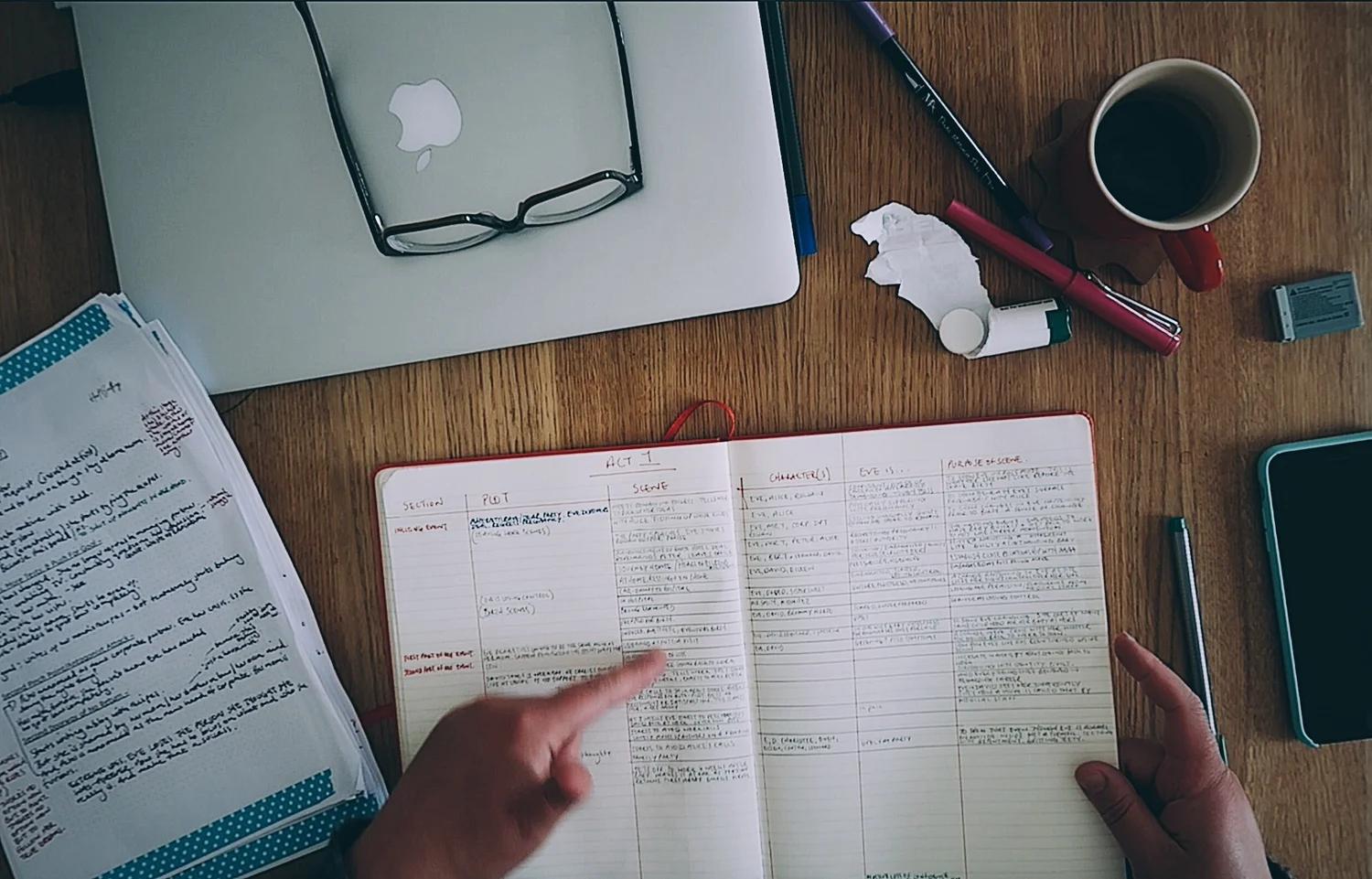 Finished manuscript and writing tools